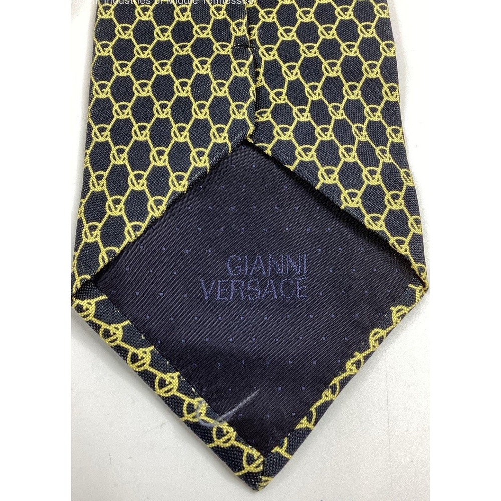 Gianni Versace Navy & Bright Yellow 100% Silk Necktie w/ COA - Made In‎ Italy - Picture 4 of 7